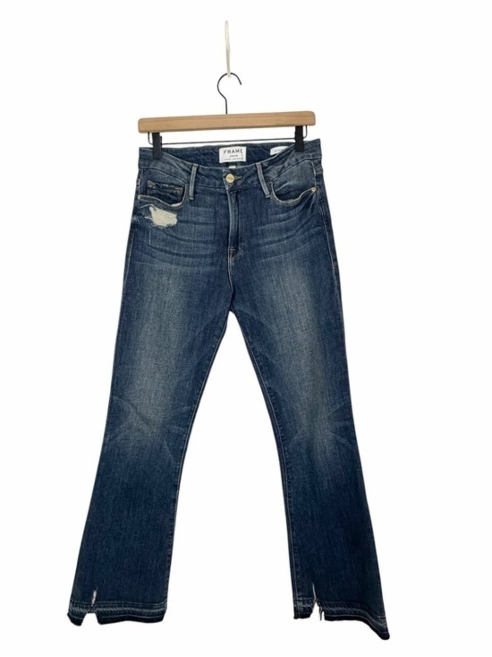 FRAME Le Crop Mini Boot Raw Hem Crop Jeans Dark Wash 27 Designer Fall 2026